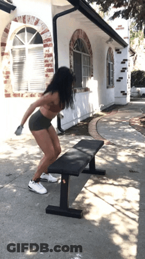 Woman Jumping On Bench Squats GIF