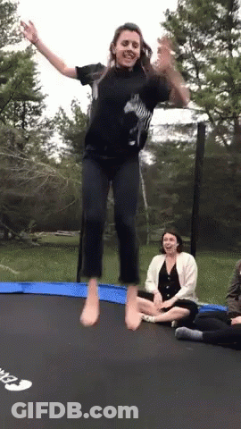 Woman Jumping On Trampoline, Another Watching GIF