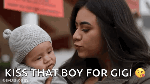 Woman Kissing Baby Kiss That Boy For Gigi GIF