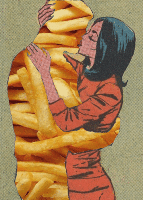 Woman Kissing French Fries GIF