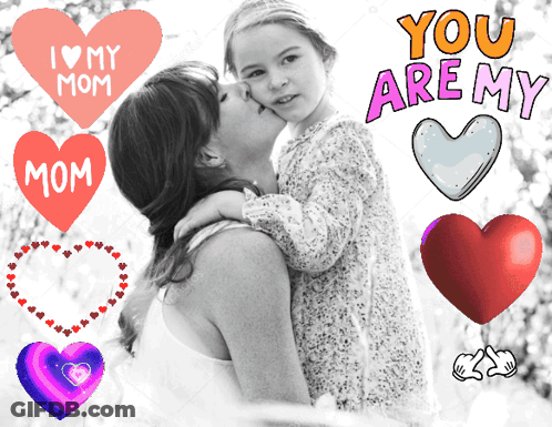 Woman Kissing Girl With Mom Heart GIF