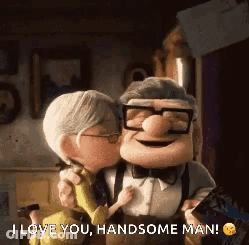Woman Kissing Older Man On Cheek GIF