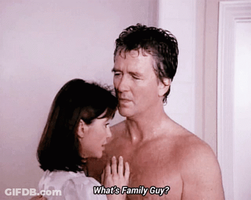 Woman Kissing Shirtless Man Asking Family Guy GIF