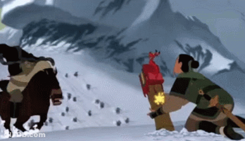 Woman Kneeling In Snow While Man Rides Horse GIF
