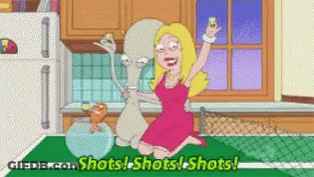 Woman Kneeling Next To Alien Saying Shots Shots Shots GIF