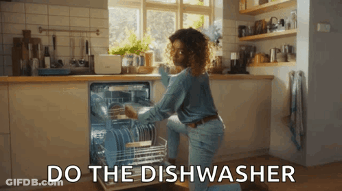 Woman Kneeling Saying Do The Dishwasher GIF