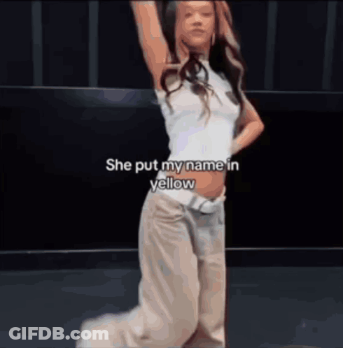 Woman Kneeling With Yellow Name GIF