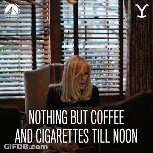 Woman Laptop Nothing But Coffee Cigarettes Till Noon GIF