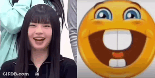 Woman Laughing Next To Cartoon Smiley Face With Big Mouth GIF
