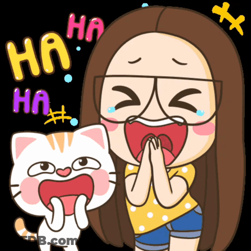 Woman Laughing Next To Cat Saying Ha GIF