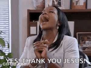 Woman Laughing Saying Yes Thank You Jesus GIF