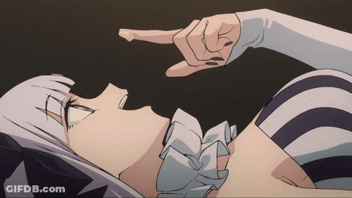 Woman Laying Down With Hand Pointing At Face GIF