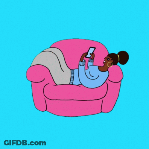 Woman Laying In Pink Chair Saying Stay Home And Get On Your Phone GIF
