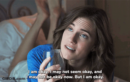 Woman Laying On Bed Holding Water Saying I Am Okay GIF
