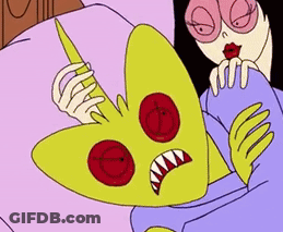Woman Laying On Bed Next To Monster GIF