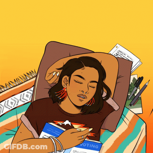 Woman Laying On Bed Reading Book Called Voting GIF