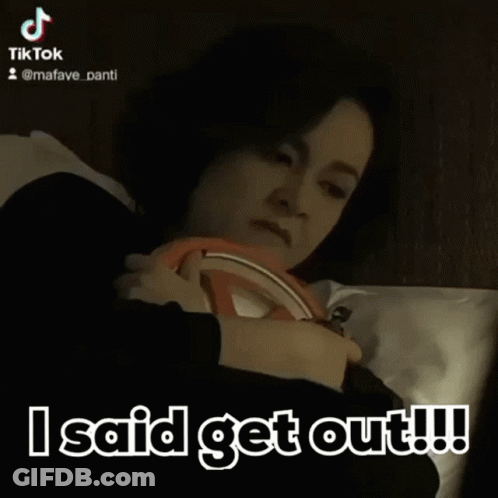 Woman Laying On Bed Saying I Said Get Out GIF