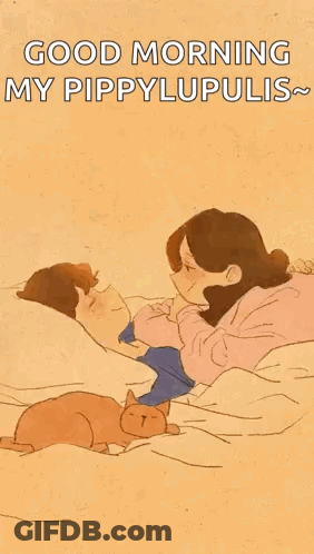 Woman Laying On Bed With Child And Cat GIF