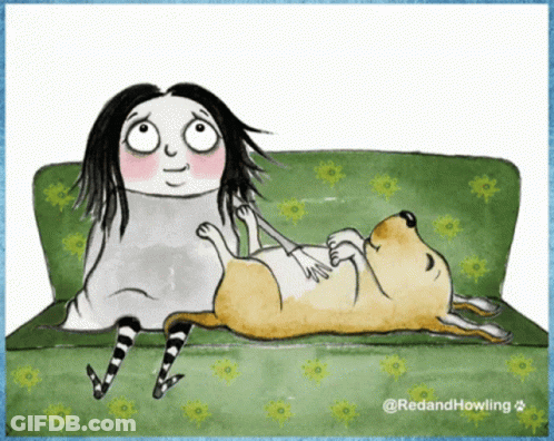 Woman Laying On Couch With Dog GIF
