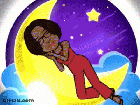 Woman Laying On Crescent Moon GIF