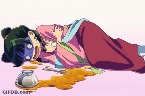 Woman Laying On Floor With Spoon And Bowl GIF