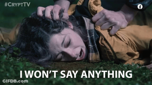 Woman Laying On Ground Saying I Won't Say Anything GIF