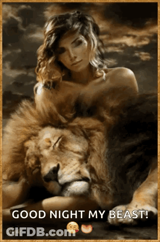 Woman Laying On Lion Good Night My Beast GIF