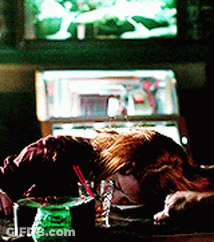 Woman Laying On Table With Drink In Front Of Jukebox GIF