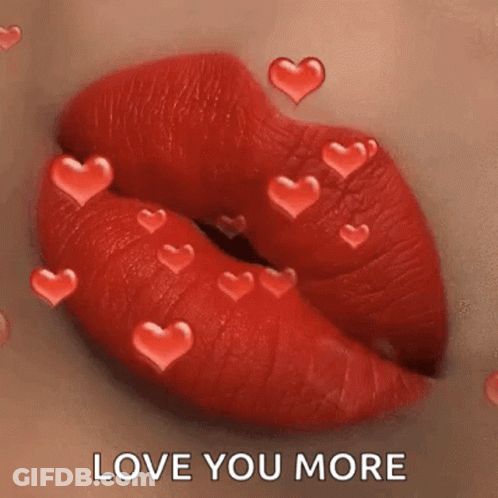 Woman Lips With Red Lipstick And Hearts GIF