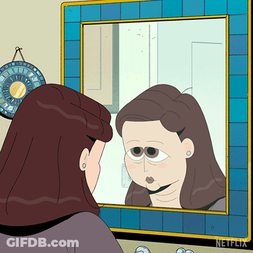 Woman Looking At Herself In Mirror With Netflix GIF