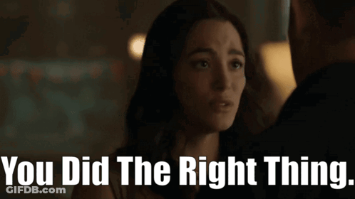 Woman Looking At Man Saying You Did The Right Thing GIF