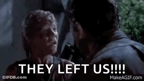Woman Looking At Man Says They Left Us GIF