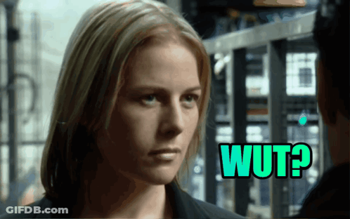 Woman Looking At Man With Green Wut GIF