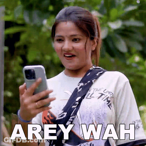 Woman Looking At Phone Saying Arey Wah GIF