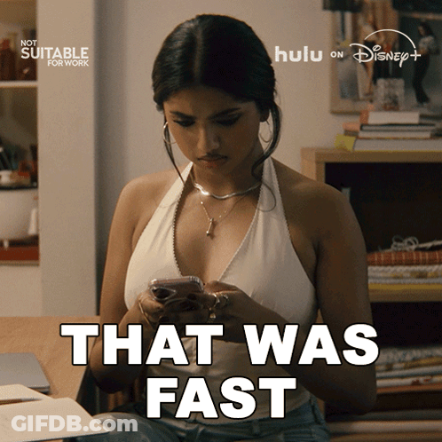 Woman Looking At Phone Saying That Was Fast GIF