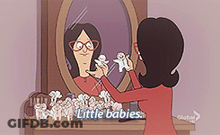Woman Looking At Reflection In Mirror Saying Little Babies GIF