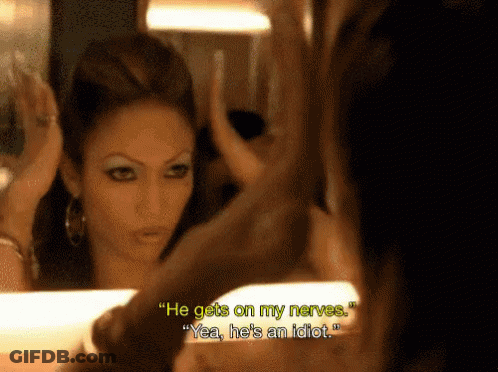 Woman Looking In Mirror Says He Gets On My Nerves GIF