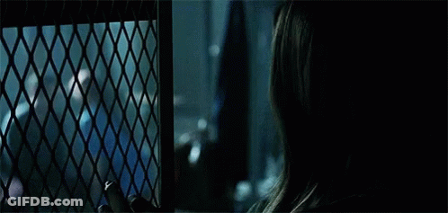 Woman Looking Out Of Wire Fence At Crowd GIF