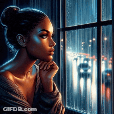 Woman Looking Out Window At Night GIF