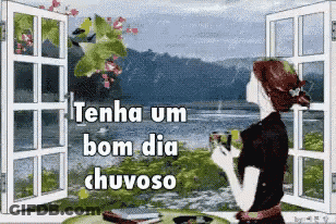 Woman Looking Out Window Tenha Um Bom Dia Chuvoso GIF