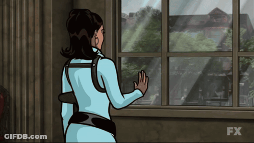 Woman Looking Out Window With FX On Bottom GIF