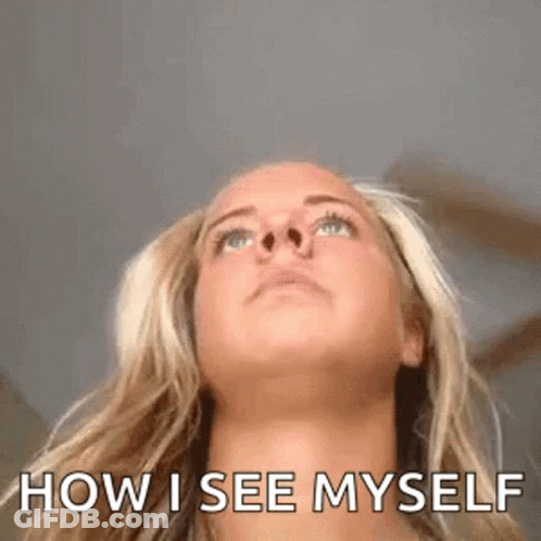 Woman Looking Up At Sky With How I See Myself On Face GIF