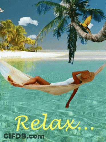 Woman Lying In Hammock In Ocean Saying Relax GIF