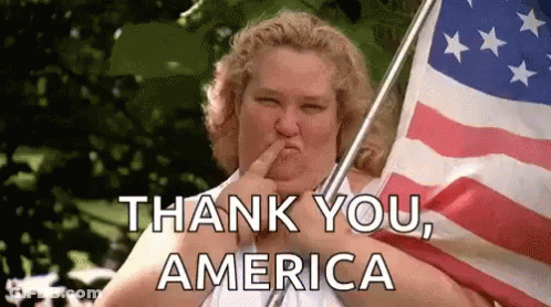 Woman Making Face US Flag Thank You America GIF