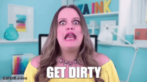 Woman Making Funny Face Get Dirty GIF