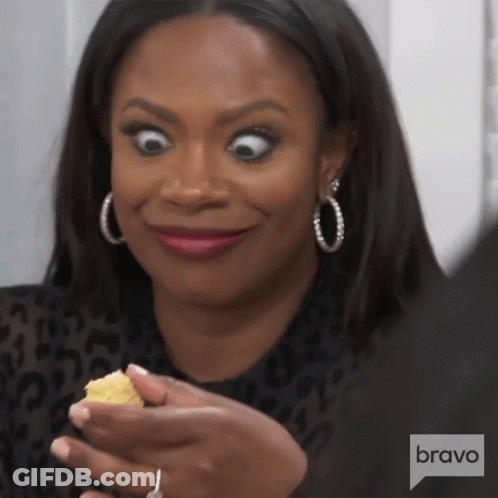 Woman Making Funny Face Holding Food Bravo GIF