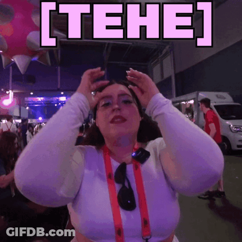 Woman Making Funny Face In Front Of Tehe Sign GIF