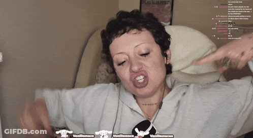 Woman Making Funny Face In Front Of Vanillamacos Screen GIF