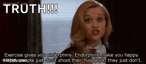 Woman Making Funny Face Saying Exercise Gives You Endorphins GIF