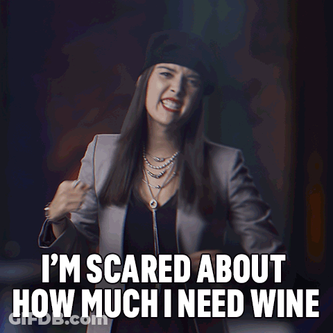 Woman Making Funny Face Saying I'm Scared About Wine GIF